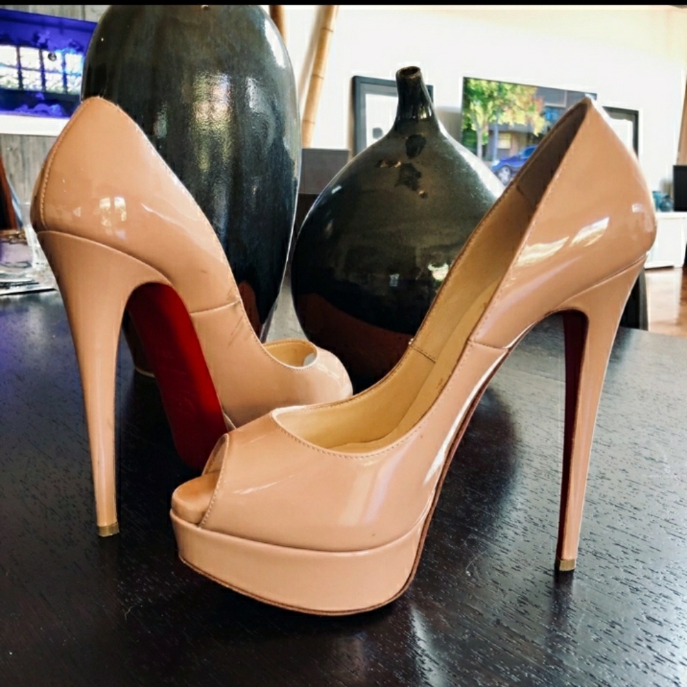 Christian Louboutin Lady Peep Toe Patent Pumps
